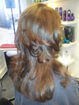 Bouncy blow dry on naturally curly hair, by Faye